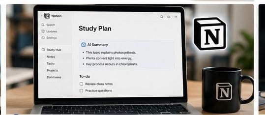 Notion AI productivity tool helping users write, organize notes, manage projects, and boost workflow in 2026.